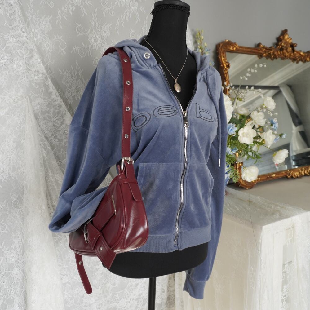 Bebe Blue Velour Zip Up Hoodie Y2K Logo Jacket